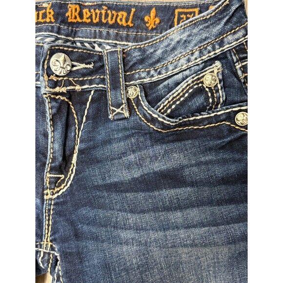 Rock Revival Jeans 27 Straight Y2K Thick Stitch Flap Pockets Designer Streetwear - Picture 5 of 7